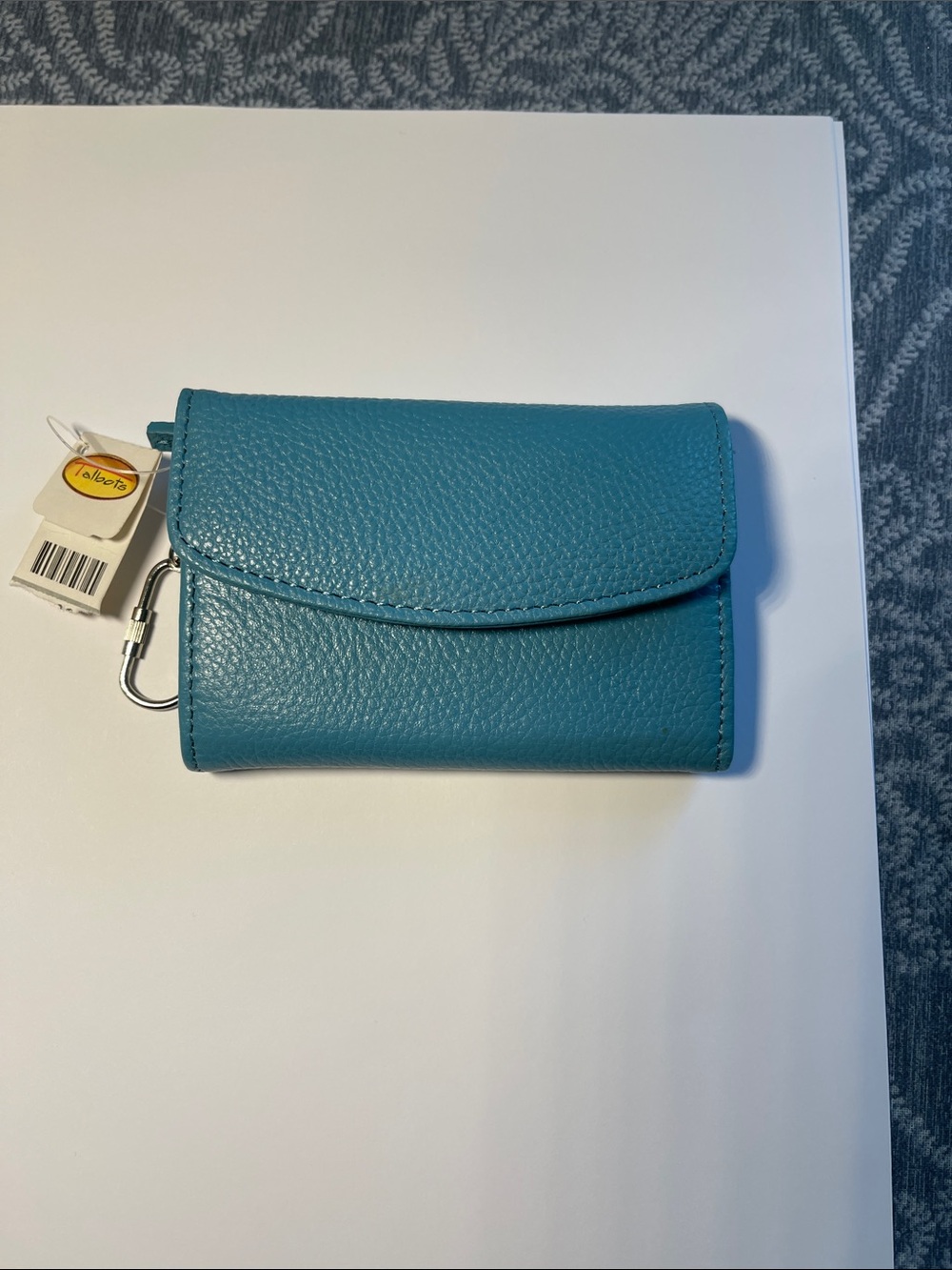Talbots Teal Pebbled Leather Wallet with Key Clip